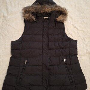 Banana Republic Black Puffer Vest with Faux Fur Hood